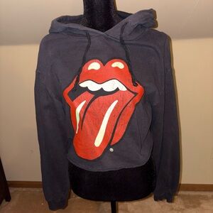 The Rolling Stones Cropped Black Hoodie with Red Logo